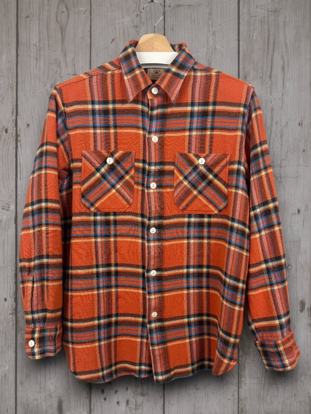 Sugar Cane Plaid Flannel Shirt Orange Large Preowned Workwear Japan